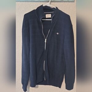 Gant Blue Ribbed Full Zip Sweater